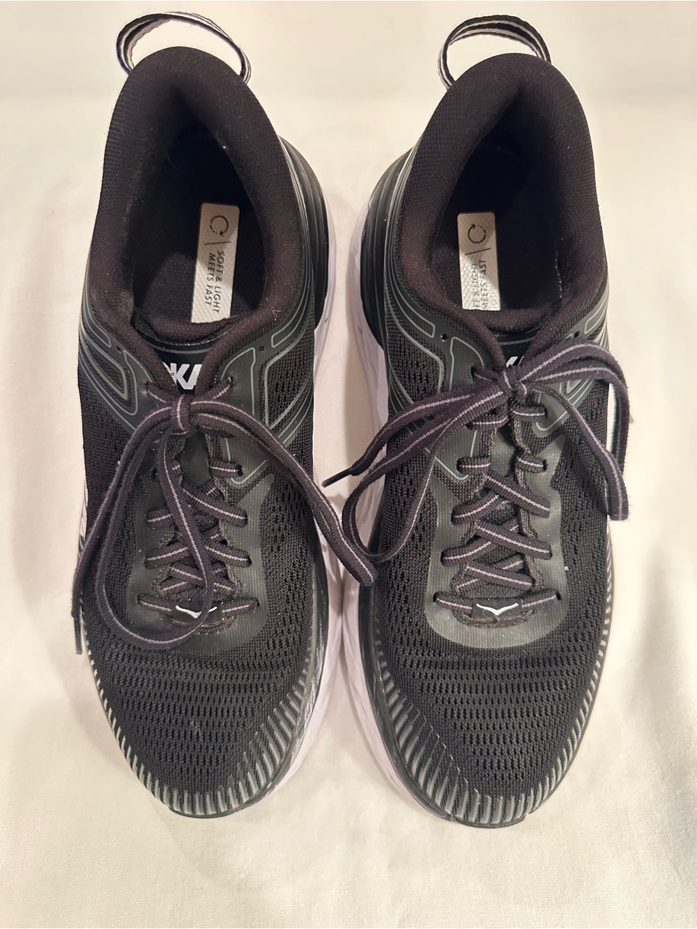 Women’s Hoka Bondi 7  Black and White Running Shoes